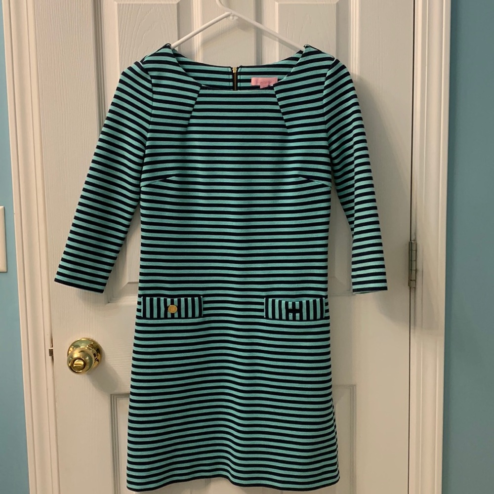 Lilly Pulitzer xs navy and green striped dress.